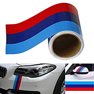 Luixxuer 3 Meter M-Colored Stripe Decal Sticker for BMW M3 M4 M5 M6 3 5 6 7 Series Exterior and Interior Decoration for Grille Fender Hood Side Skirt Bumper Side Mirror Dashboard Steering Wheel