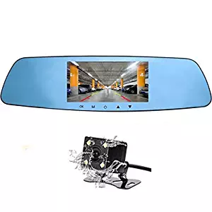 Cinlitek HD Mirror Car Dash Cam Front and Rear Dual Dash Cam Rear View Mirror Camera,5 Inch IPS Screen Back up Car Camera 1080P Super Night Vision with Waterproof Reversing Cam, Dash Camera for Cars