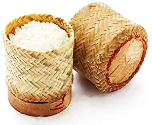 Handwoven Handmade Sticky Rice Serving Basket from Natural Bamboo Size 6.5x6.5x6.5 inches
