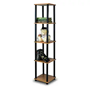 Furinno 99132LC/BK Turn-N-Tube 5-Tier Corner Square Rack Display Shelf, Light Cherry/Black