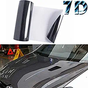 M J-AUTOPARTS 7D Premium High Gloss Carbon Fiber Vinyl Film Wrap Bubble Free Air Release 6D Free Tool Kit (Black, 12" X 60" in Inches / 1 X 5 FT Feet)