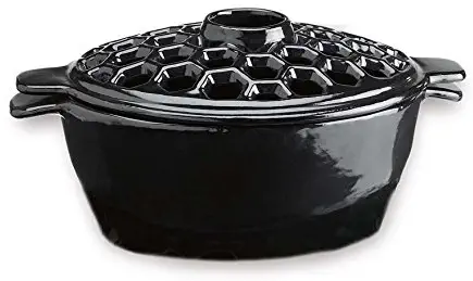 Plow & Hearth 33886-BK 2.3 QT. Cast Iron Lattice Steamer And Trivet Set, in Black, 0.1x0.1x0.1,