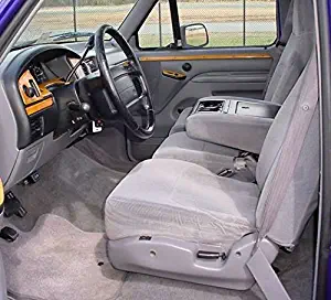 Durafit Seat Covers Made to fit 1993-1998 F150-F550 All Cabs High Back 40/20/40 Split Seat with Molded Headrests and Opening Center Console Seat Covers in Dark Gray Leatherette