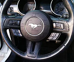 Mustang Carbon Fiber Full Steering Wheel Accent Decal kit cover (2015-2018) (Black Carbon Fiber)