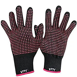 Heat Resistant Glove for Hair Styling, VITI Anti-Scald Heat Resistance Blocking Gloves for Flat Iron, Curling Wand Gloves and Hair Styling Tools - 2 Pcs