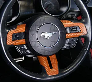 Decal Concepts Carbon Fiber Full Steering Wheel Accent Decal kit cover (Fits Mustang 2015-2019) (Orange Carbon Fiber)