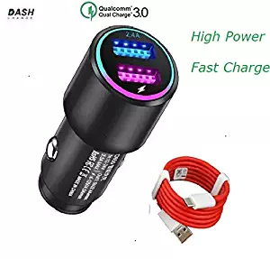 Dash Car Charger for Oneplus 6T/6/5T/5/3T/3, Dual USB Charging Rapidly Car Charger with OnePlus Dash Charge USB Data Cable for One Plus 3 / 3T / 5 / 5T / 6 / 6T (Black)