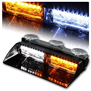 16 LED High Intensity LED Law Enforcement Emergency Hazard Warning Strobe Lights For Interior Roof Dash Windshield With Suction Cups (Amber and White)