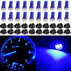 cciyu 20 Pack Blue T5 Wedge 3-3014 SMD LED 74 37 286 18 Dashboard Gauge Light Bulbs 12V w/Twist Socket