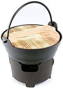 Fuji Merchandise Corp Japanese Style Single Serving Irori Nabe Shabu Shabu Hot Pot Sukiyaki Pot with Wooden Lid and Burner Stove 32 fl. oz 6.25" Diameter