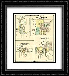 West Bend, Hartford Wisconsin - Snyder 1878 28x32 Black Ornate Frame and Double Matted Museum Art Print by Snyder Vintage Map