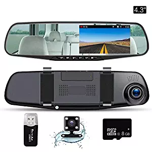 Mirror Dash Cam4.3”LCD Screen FHD 1080P 140° Wide Angle Dual Lens Car Camera Front And Rear Dashboard Camera DVR With 8GB SD Card 