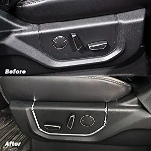 Justautotrim Chrome 2pcs Front Seat adjustment button panel upgrade trims for 2015 2016 2017 2018 Ford F150 & 2017 2018 f250 F350