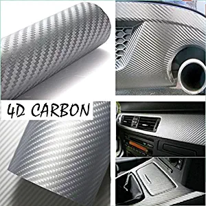 DIYAH 4D Silver Carbon Fiber Vinyl Wrap Sticker with Air Realease Bubble Free Anti-Wrinkle 12" X 60" (1FT X 5FT)