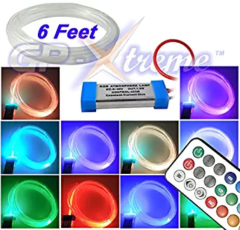 6 Feet RGB LED Fiber Optic Decoration Universal fit Atmosphere Light Strip for Car Door/Dash Board/Foot well Interior Floor/with Remote