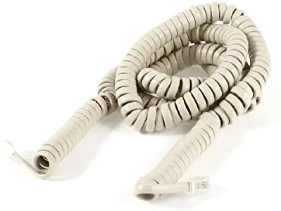 Elastic extension telephone cable with RJ9 4P4C coil, 23 ft. Length for landline, beige