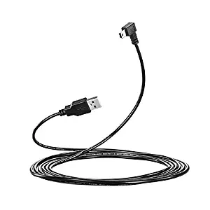 LARRITS 10FT 3M USB 2.0 A To Mini B USB 5 Pin Cable 90 Degree Right Angle Data Sync Charge Cord With 5pc Wiring Clips For Garmin Nuvi GPS Car Dash Cam Camera GoPro Hero 4 3