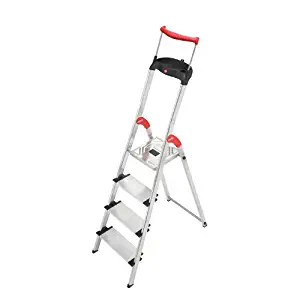 Hailo 9204010020 8854-001 4FT Folding Lightweight Aluminum Platform Step Ladder, Worktray, Silver