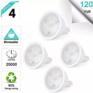 YMZM GU5.3 Base Bulb, Dimmable 120V 5W MR16 LED Bulbs, 50W Halogen Equivalent, CRl85 Brighter, Warm White(3000K) Reflector Floodlight, 500LM 120 Deg Landscape Track Lighting 4 Pack