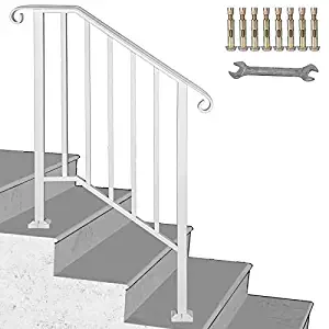 LOVSHARE Handrail Picket #2 Fits 2 or 3 Steps Matte White Stair Rail Wrought Iron Handrail with Installation Kit Hand Rails for Outdoor/Indoor Steps