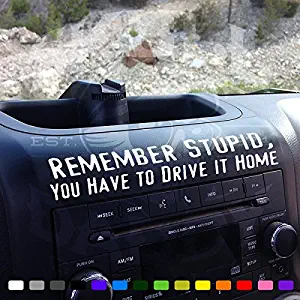 Skull Daddy Graphics Remember Stupid You Have to Drive This Home Funny Dash Stickter fits Jeep Wrangler JK JKU Decals (White)