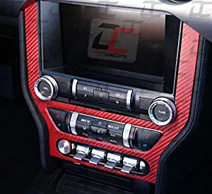 Mustang Carbon Fiber Stereo Trim Bezel Decal Overlay Kit (2015-2018) (Red Carbon Fiber)