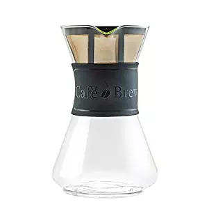 CAFÉ BREW COLLECTION Pour Over Coffee Maker with Permanent BPA Free #4 Coffee Filter/Coffee Dripper- Heat Resistant Duran Borosilicate Glass 8 Cup (40 oz) Carafe & Black Silicone Comfort Grip