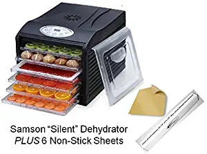Samson"Silent" Dehydrator 6-Tray with Digital Controls PLUS 6 Teflon Non-Stick Sheets
