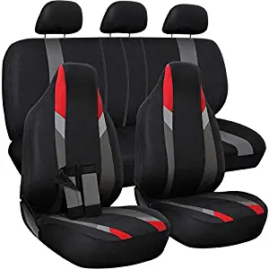 Motorup America Full Set Auto Seat Cover - Fits Select Vehicles Car Truck Van SUV - Red/Black/Gray