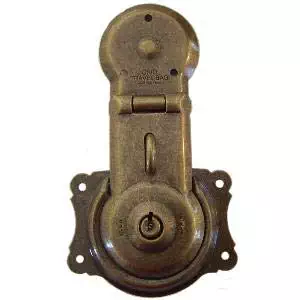 Long Antique Brass Flush Mount Trunk Lock with Key | Steamer Trunk Hardware, Chest, Old Spring Box Vintage, Freezer, Antique Or Modern Furniture + Free Bonus (Skeleton Key Badge) | TKL-1AB