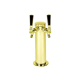 KegWorks D4743DT-PVD-2 Double Tap Brass Draft Beer Kegerator Tower - 3" Diameter