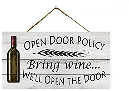 Open Door Wine Sign Wood Decor Wall Decorative Wooden Signs Primitives Rustic Bar Plaque Home Friend Drink Alcohol Funny Drinking Accessories Women County Women 5x10 Gift SP-05100002034