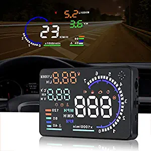 COLOR TREE A8 HUD Head up Display Speedometer for Car with OBDII EUOBD,5.5 inch Universal Digital Speedometer,Over Speed Alarm, KMH/MPH, Windshield Projector with Film