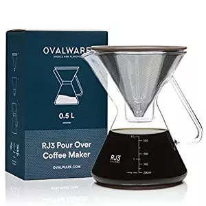 Pour Over Coffee Dripper - Unlock New Flavors with Paperless Stainless Steel Filter, Precision Measuring Cup and Carafe - 0.5L / 17oz
