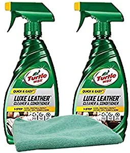 Turtle Wax Leather Cleaner & Conditioner (16 oz) Bundle with Microfiber Cloth (3 Items)