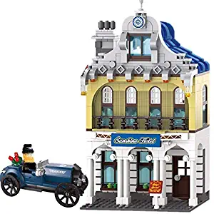 itoyworld 1127 742pcs City Sunshine Hotel Holiday Inn Antique Car Building Block 4 Figures Toy