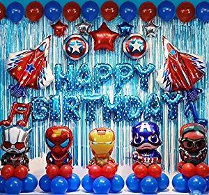 Avengers Birthday party supplies Superhero Birthday Party Decorations Superhero Balloons(Iron man, Spider man, Ant man, Captain America) Free Air Pump and Tape