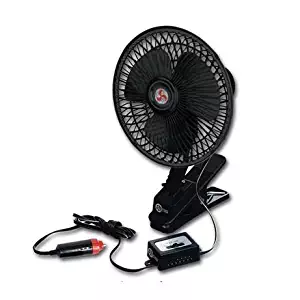 VaygWay 12V Car Oscillating Fan- Clip On Portable Vehicle Fan- Truck RV Universal Home Fan- Cigarette Lighter Auto Camper Fan