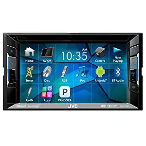 JVC6.2" Touch Screen Bluetooth CD DVD Car Stereo Receiver Bundle Combo with Metra Dash Installation Trim Kit, Wiring Harness For GM Vehicles, Enrock 22" AM/FM Radio Antenna with Adapter