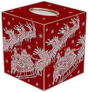 Marye-Kelley Christmas Tissue Box Cover- Santa & Sleigh Dash Away Red