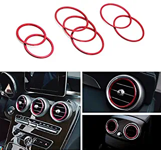 iJDMTOY 7pc Sports Red Aluminum Air Conditioner Vent/Opening Inner Trim Decoration Covers Compatible With 2015-up Mercedes W205 C180 C250 C300 C350 C400 C63 AMG, 2016-up GLC Class, etc