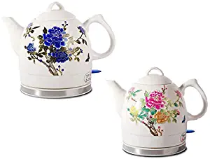 Fixture Displays Ceramic Electric Kettle with Peony Flower Pattern Two-Tone 15000