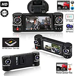 Indigi HD Dash Cam Camera for Cars/Trucks - Wide Angle Dashboard DVR (Front and Rear + Motion Activate + File Protection)
