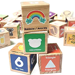 Alphabet Blocks Toys For Toddlers - Jumbo Bilingual Educational ABC Stacking Kids Toys For 1 Year Old 2 3 4 5 Girls and Boys With 30 Wooden Manipulatives, Learning Activities eBook and Travel Backpack