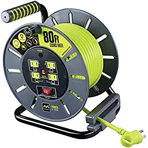 Masterplug 80ft Heavy Duty Extension Cord Open Reel with 4 120V / 10 amp Integrated Outlets