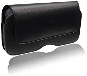 AccessoryHappy Premium iPhone Cell Phone Belt Pouch, Compatible w/ [iPhone 6 6S 7 8 X ] Strong Magnet Holster iPhone 7 Leather Belt Case Fit with Otterbox Defender Case/Lifeproof Case/Battery Case On