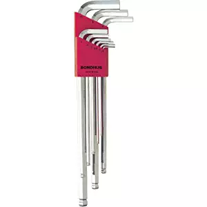 Bondhus 17099 Set of 9 Balldriver L-wrenches with BriteGuard Finish, Extra Long Length, sizes 1.5-10mm