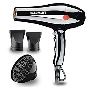 Professional Hair Dryer 1875W Negative Ionic Blow Dryer Quick Drying with Diffuser Attachment(Black)
