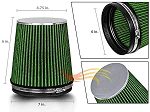 Green Rtunes Racing Inlet Short/Truck Air Intake Cone Replacement Quality Dry Air Filter (Short 6")