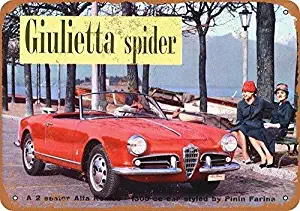 2 Pack 1959 Alfa Romeo Giulietta Spider Vintage Look 12 X 8 in Metal Signs